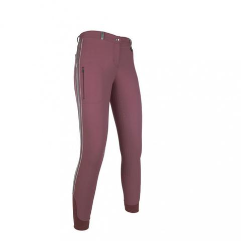 Bryczesy z silikonem HKM Velluto Stripe bordowe