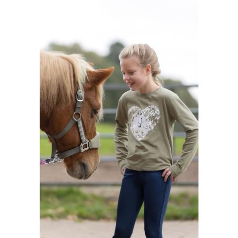 Bluzka młodzieżowa HKM Horse Spirit z konikiem oliwkowa