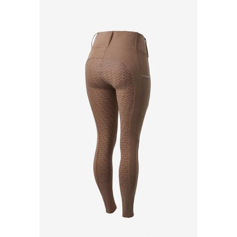 Legginsy damskie z silikonem Horze Lucinda z wysokim stanem ciemnobeżowe