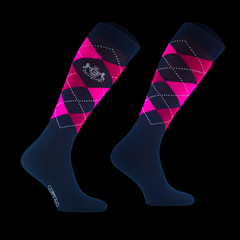 Skarpety Comodo wełniane w romby granatowo-fuksjowo-różowe