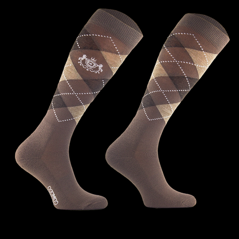 Skarpety Comodo wełniane w romby fioletowo-biało-khaki