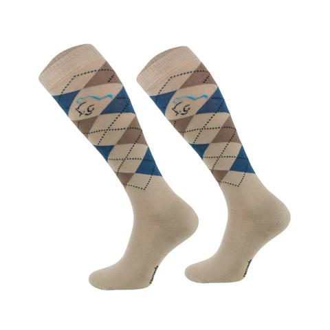 Skarpety Comodo bawełniane w romby beżowo-brązowo-petrolowe