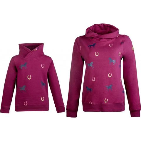 Bluza młodzieżowa HKM Horses z konikami i podkowami bordowa