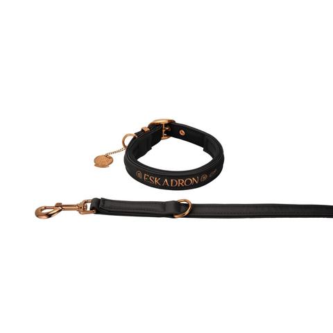 Smycz skórzana z obrożą Eskadron Platinum Faux Leather Black, czarna 2023