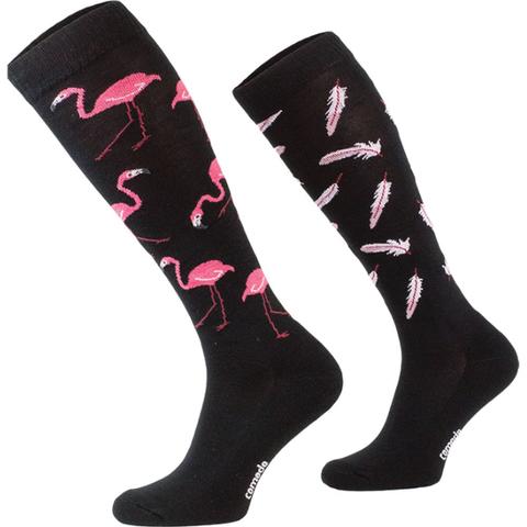 Skarpety Comodo bawełna wzór czarne flamingi
