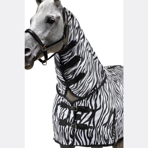 Derka siatkowa z kapturem i klapą na brzuch Horze Defender zebra