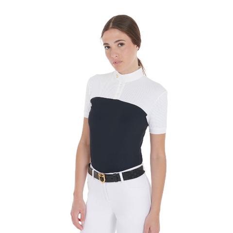 Koszulka konkursowa damska Equestro White-Navy, biało-granatowa