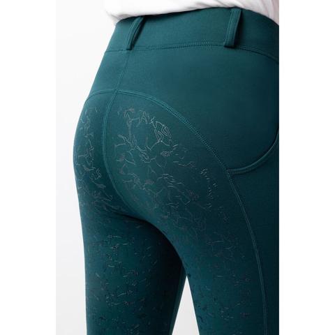Legginsy młodzieżowe Horze Dea Thermo z pełnym lejem silikonowym zielone