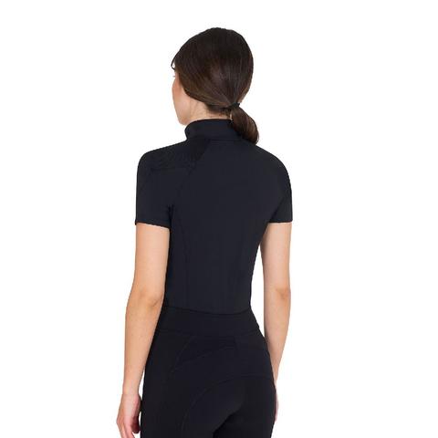 Koszulka damska Equestro Donna Black-Honeysuckle, czarna z różowym logo
