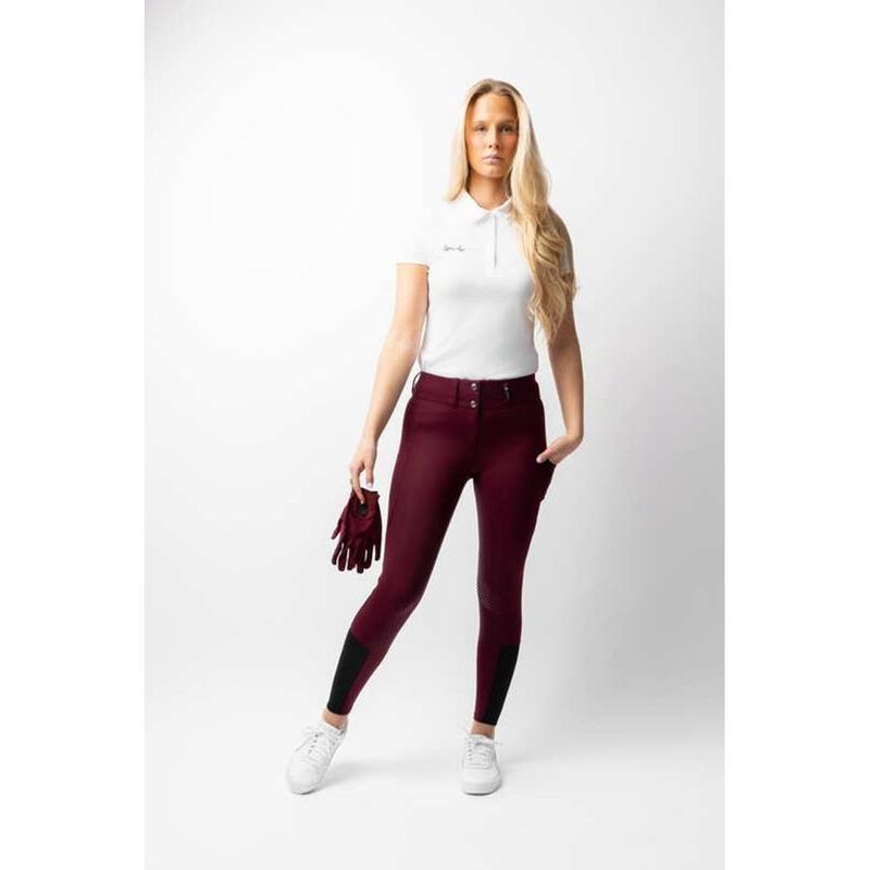 Bryczesy damskie z wysokim stanem z silikonem Horze Evelyn Port Royale, bordowe