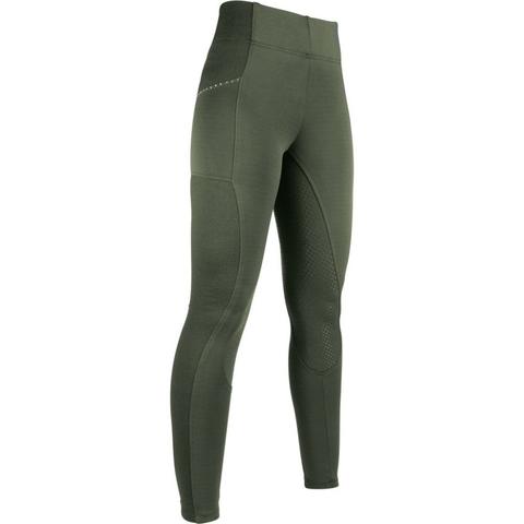 Legginsy damskie HKM Mesh Style z silikonem oliwkowe