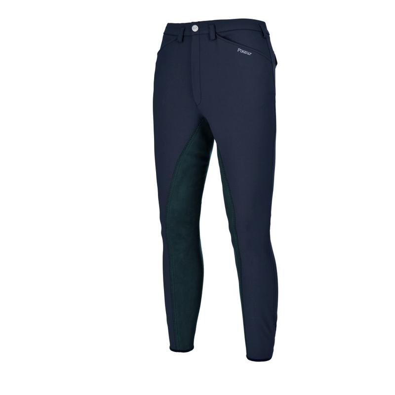 Bryczesy męskie Pikeur Rossinii McCrown Lej skórzany Dark Navy, granatowy