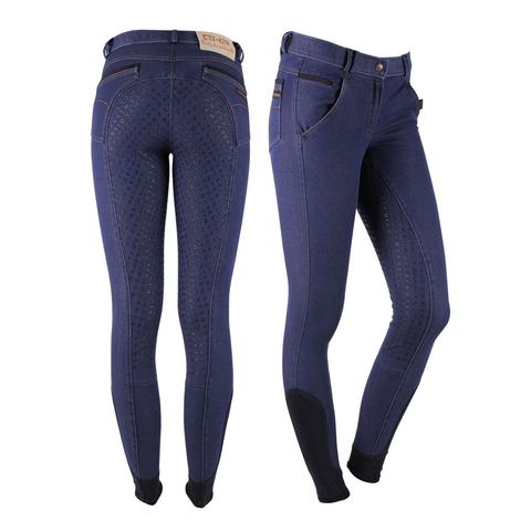 Bryczesy damskie QHP Denim lej silikonowy full Blue, niebieskie