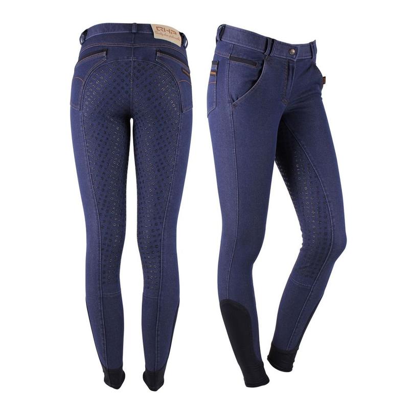Bryczesy damskie QHP Denim lej silikonowy full Blue, niebieskie