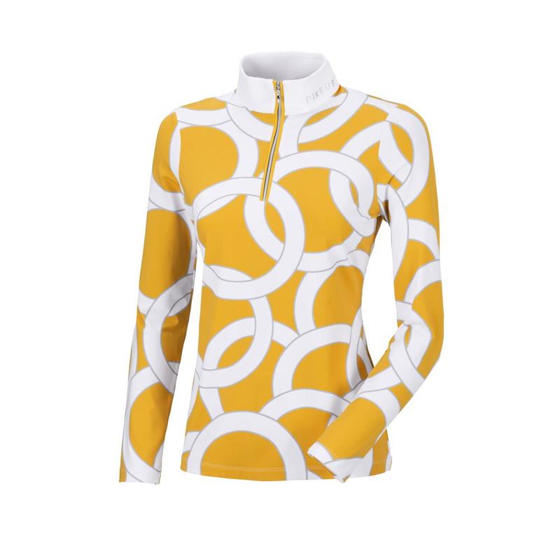 Bluzka damska techniczna Pikeur Belli Print Vintage Gold/Grey, biało-żółta 2021