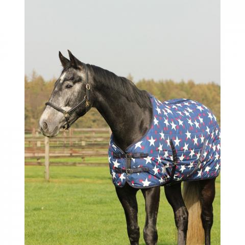 Derka stajenna QHP Star nylon 300g 210D granatowa w gwiazdy