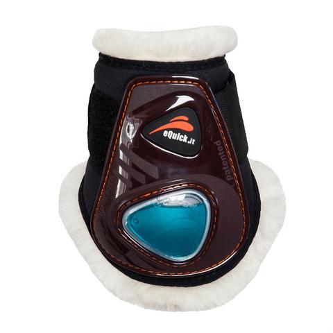 Ochraniacze z futerkiem eQuick eShock FluidGel Fluffy Velcro tył brązowe