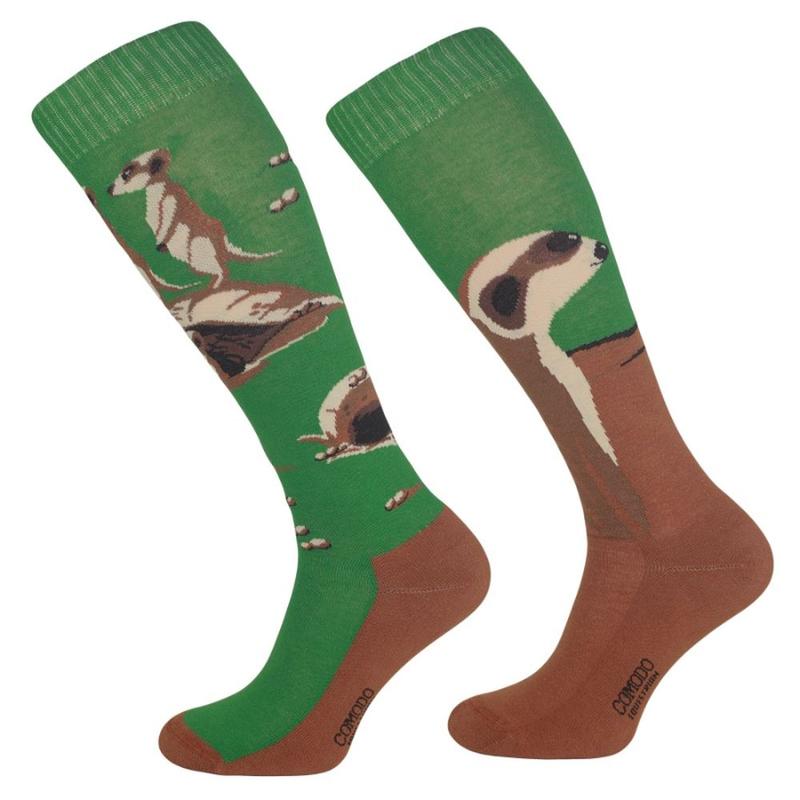 Skarpety Comodo bawełna wzór zielono-brązowe w surykatki