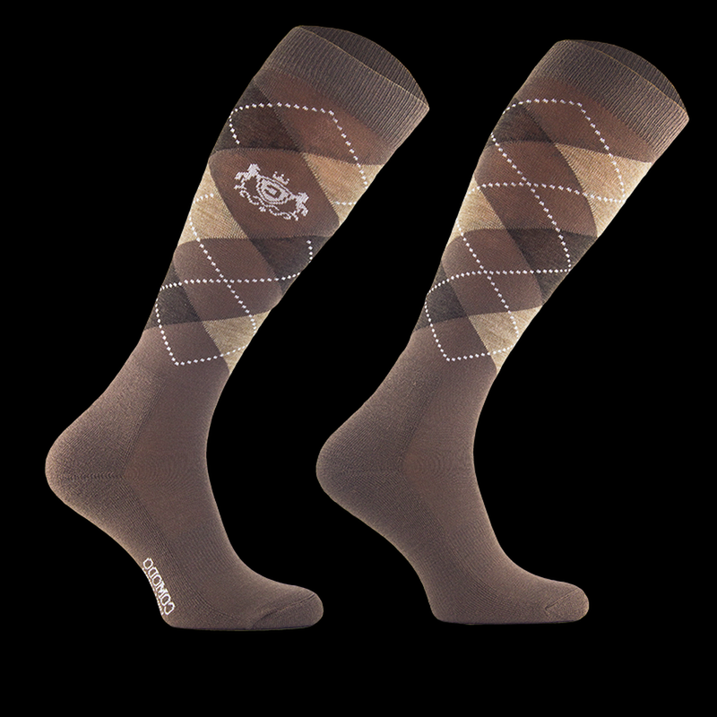 Skarpety Comodo wełniane w romby fioletowo-biało-khaki