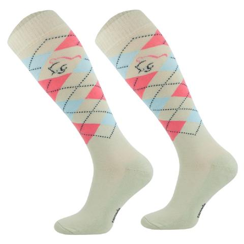 Skarpety Comodo bawełniane w romby beżowo-błękitno-koralowe