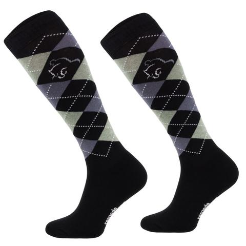 Skarpety Comodo bawełniane w romby czarny-grafitowy-pistacjowy