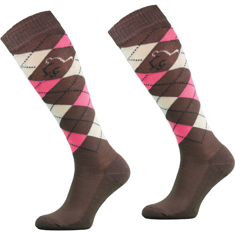 Skarpety Comodo bawełniane w romby koralowy-brązowy-kremowy