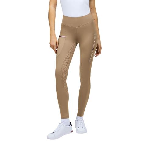 Legginsy damskie Tommy Hilfiger Equestrian Elmira Fossil, ciemnobeżowe 2025