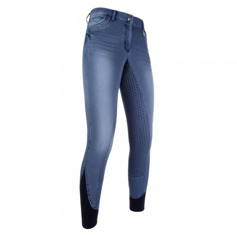 Bryczesy damskie z silikonem HKM Piemont Jeggings niebieskie-jeansowe