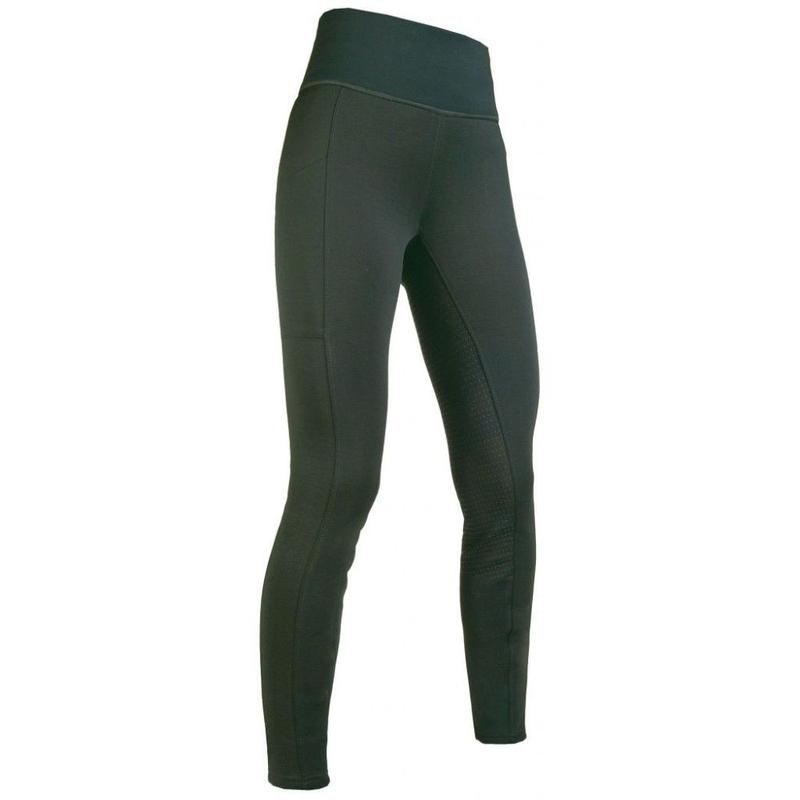 Legginsy damskie zimowe HKM Cosy z lejem silikonowym ciemnozielone