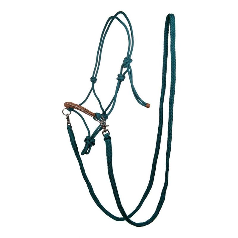 Kantar sznurkowy z wodzami i wzmocnionym nachrapnikiem HKM Strass zielono-brązowy