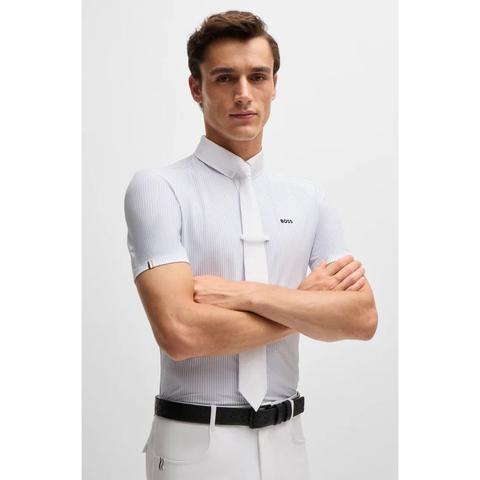 Koszulka konkursowa męska Boss Equestrian Niagara w prążki White, biała