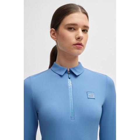 Bluzka damska treningowa Boss Equestrian Chess Stripes Riviera, niebieska