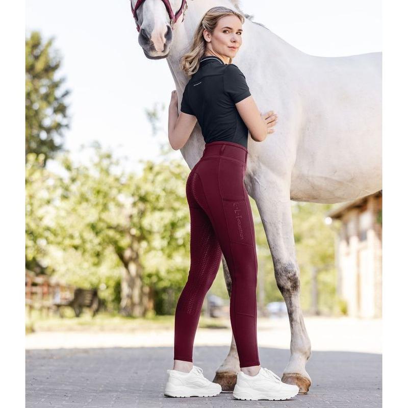 Legginsy młodzieżowe Waldhausen Elt Ella Glam z pełnym silikonowym lejem bordowe