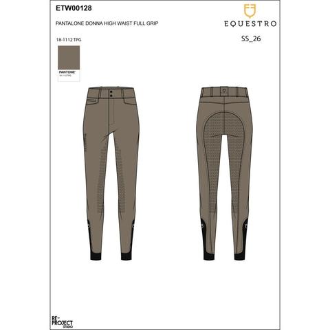 Bryczesy damskie Equestro z wysokim stanem Walnut, beżowe