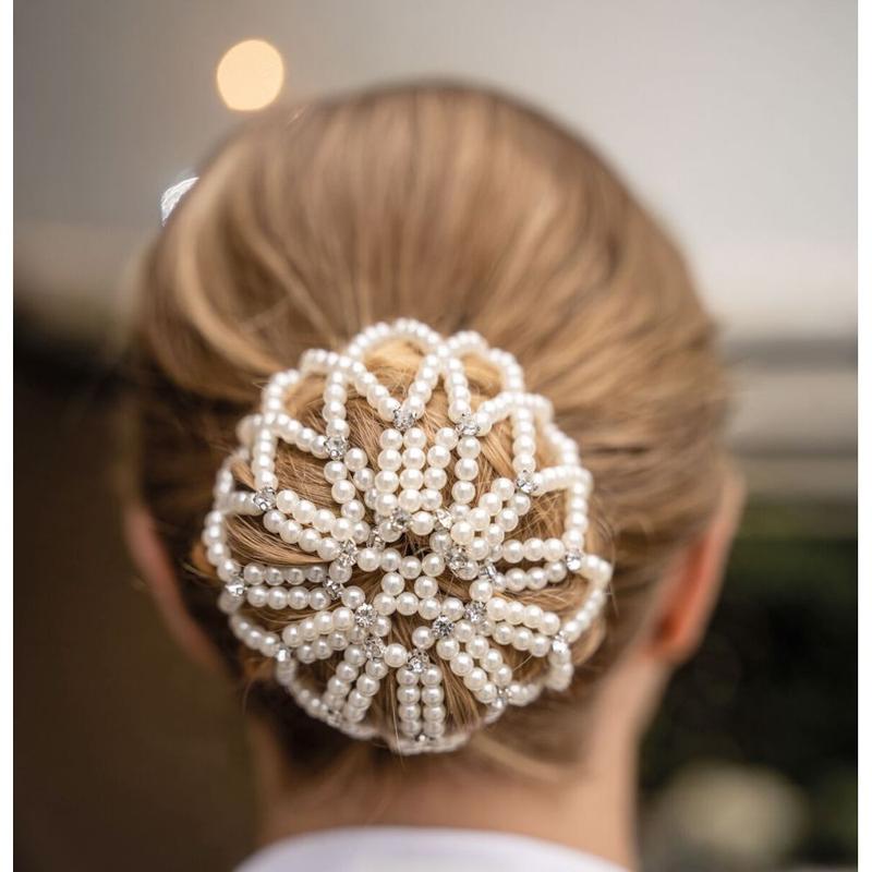 Siatka na włosy z koralików i cyrkonii HKM biała