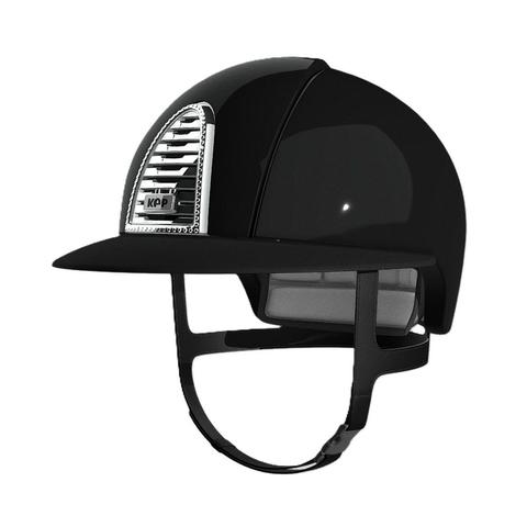 Kask Kep Cromo 2.0 - szeroki daszek - srebrna ramka z kryształkami ze srebrną kratką z czarnym tłem - czarny połysk