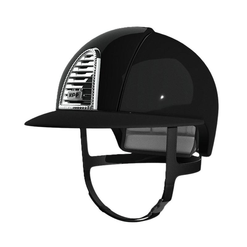 Kask Kep Cromo 2.0 - szeroki daszek - srebrna ramka z kryształkami ze srebrną kratką z czarnym tłem - czarny połysk