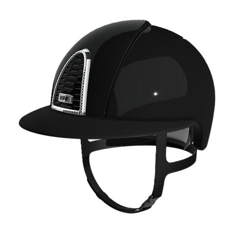 Kask Kep Cromo 2.0 - szeroki daszek - srebrna ramka z kryształkami z czarną kratką z czarnym tłem - czarny połysk