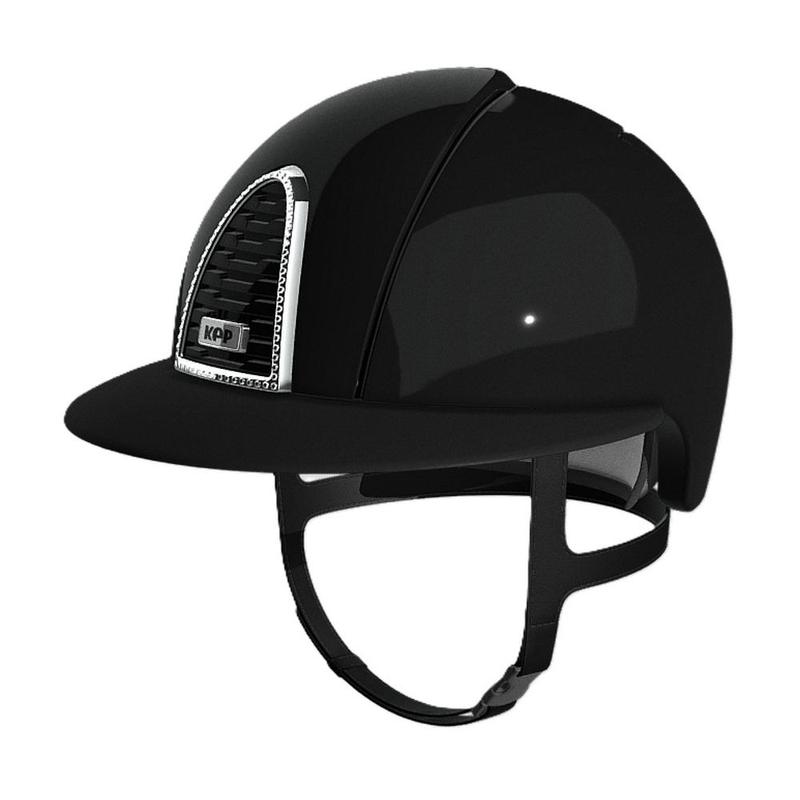 Kask Kep Cromo 2.0 - szeroki daszek - srebrna ramka z kryształkami z czarną kratką z czarnym tłem - czarny połysk
