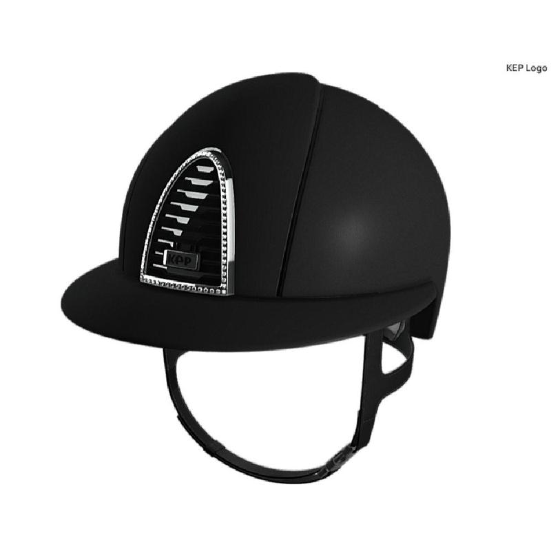 Kask Kep Cromo 2.0 - szeroki daszek - srebrna ramka z kryształkami z czarną kratką z czarnym tłem - czarny mat