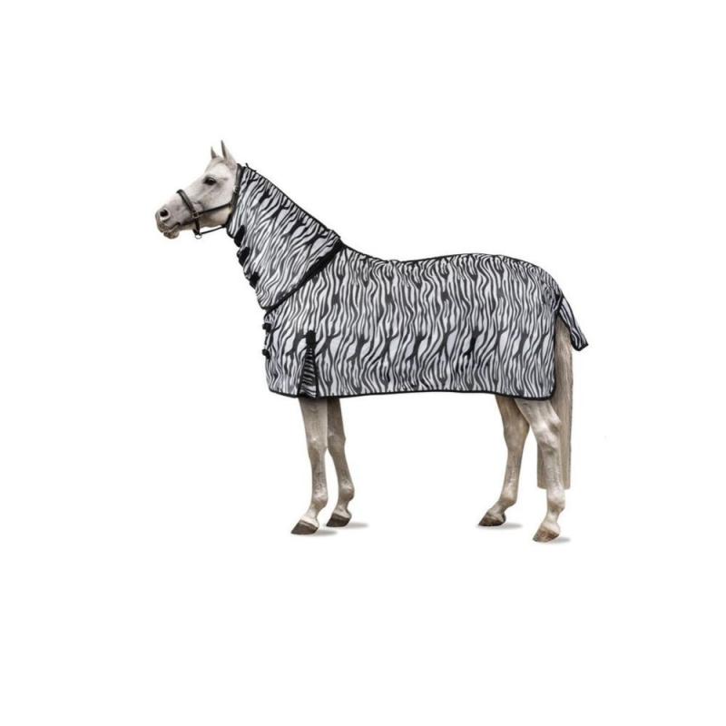 Derka siatkowa z kapturem i klapą na brzuch Horze Defender zebra