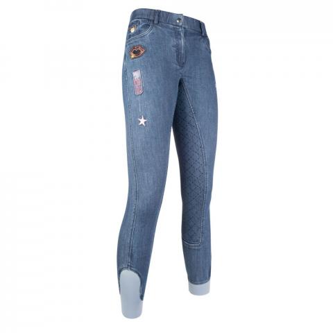 Bryczesy młodzieżowe z silikonem HKM Patches Denim jeansowe