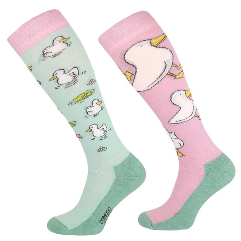 Skarpety Comodo bawełna wzór błękitno-różowe w kaczki