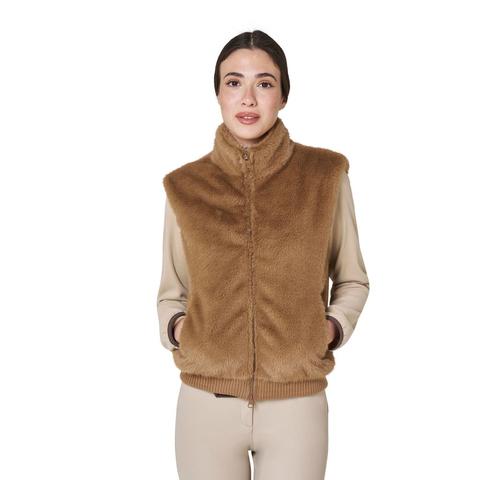 Bezrękawnik damski Equestro Ecofur Tabacco Brown, brązowy