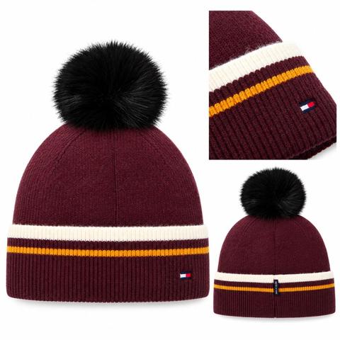 Czapka zimowa z pomponem Tommy Hilfiger Equestrian Burgundy, bordowa 2026