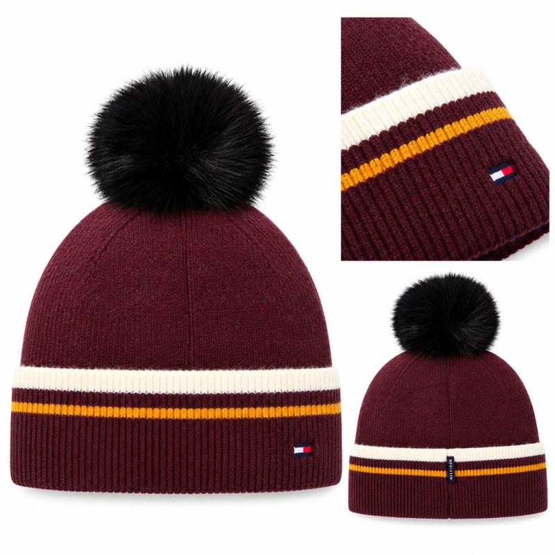 Czapka zimowa z pomponem Tommy Hilfiger Equestrian Burgundy, bordowa 2026