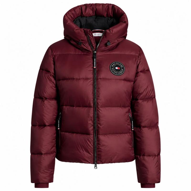 Kurtka zimowa damska puchowa Tommy Hilfiger Equestrian Glendale Burgundy, bordowa 2026
