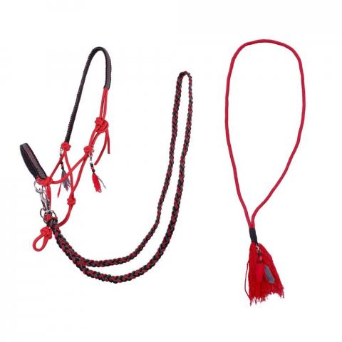 Kantar sznurkowy z wodzami i liną balansową cordeo QHP red, czerwony