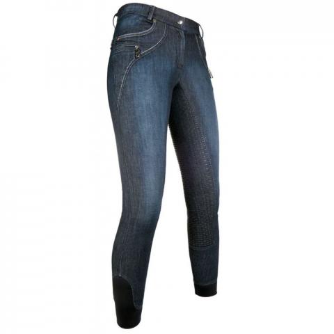 Bryczesy z silikonem HKM Limoni Denim niebieskie-jeansowe