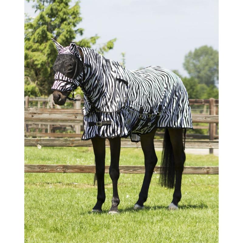 Derka siatkowa QHP Anti-Fly Zebra z kapturem i maską black-white, czarno-biała